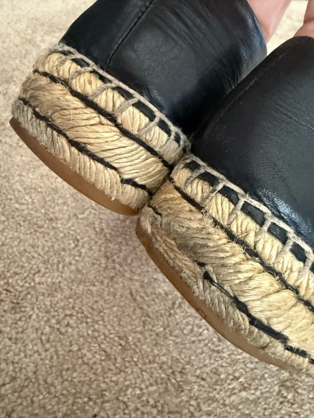 Tory Burch Ines Platform Black Leather Espadrille Flat